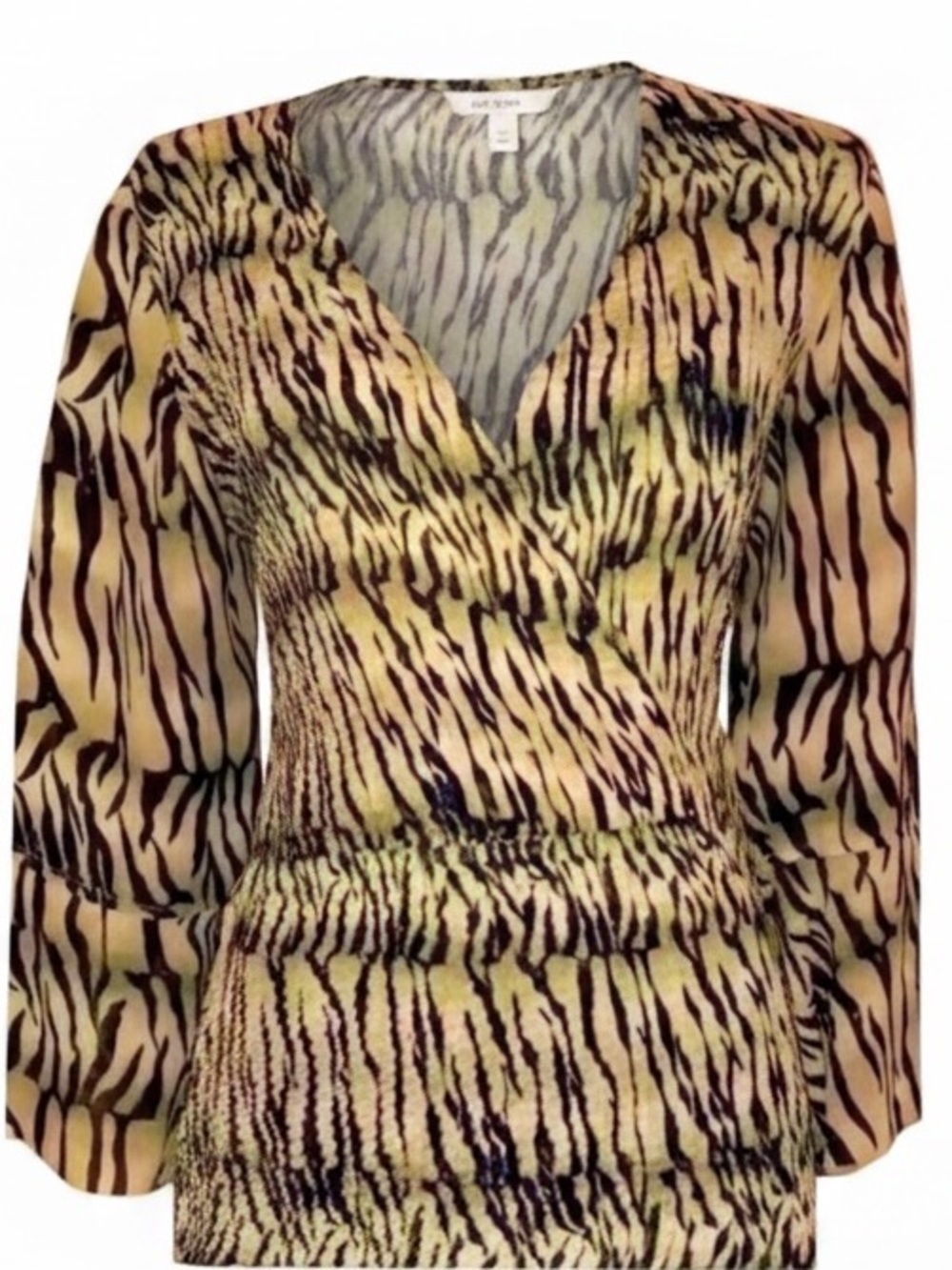 JAIPUR Stretch Wrap Blouse with Zebra Print Pattern Tan & Black Size Extra Large